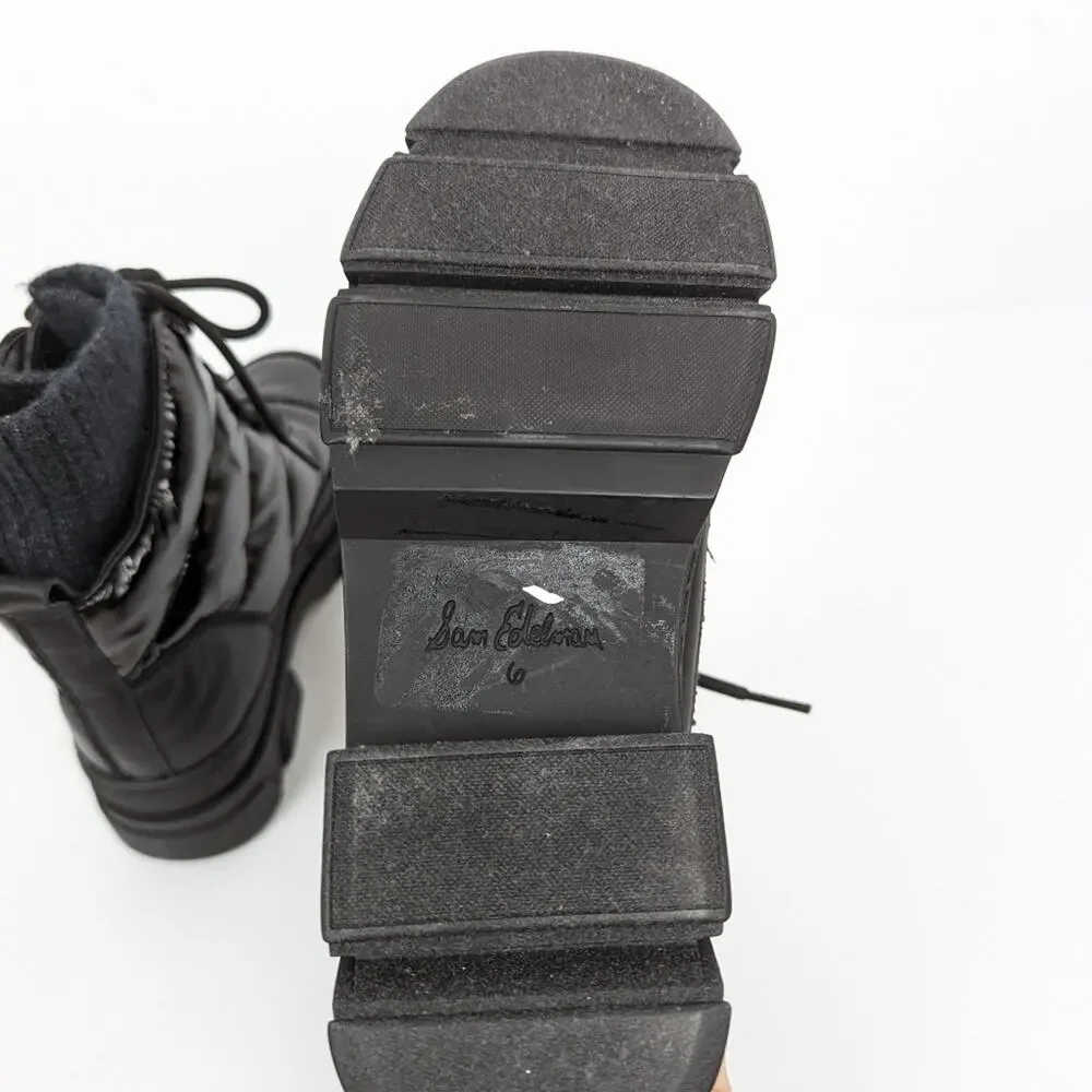 Sam Edelman Black Tabitha Quilted Lace-Up Boot Size 6